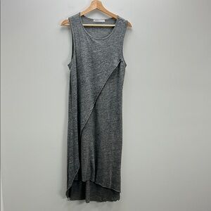 Alternative Apparel Linen Asymmetrical Tank Dress Gray Midi Casual Lagenlook